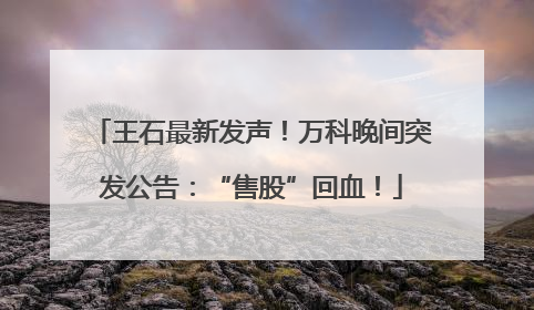 王石最新发声！万科晚间突发公告：“售股”回血！