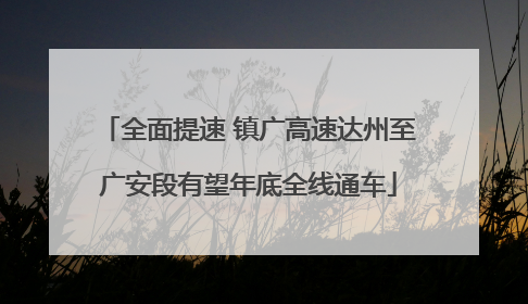 全面提速 镇广高速达州至广安段有望年底全线通车