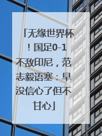 无缘世界杯！国足0-1不敌印尼，范志毅语塞：早没信心了但不甘心